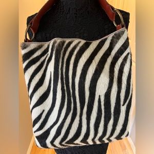 Mauricio Taiuti Authentic Zebra Print Genuine Leather Hobo Handbag